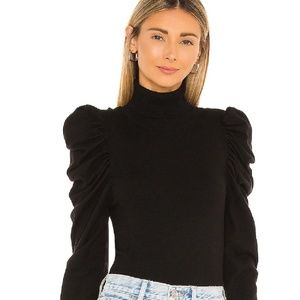 L' Academie Black Knit Sweater w/Gathered Puff Sleeves